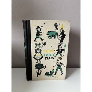 Vintage Hardcover Book Home Decor Prop Set Staging Green Grimm's Fairy Tales USA